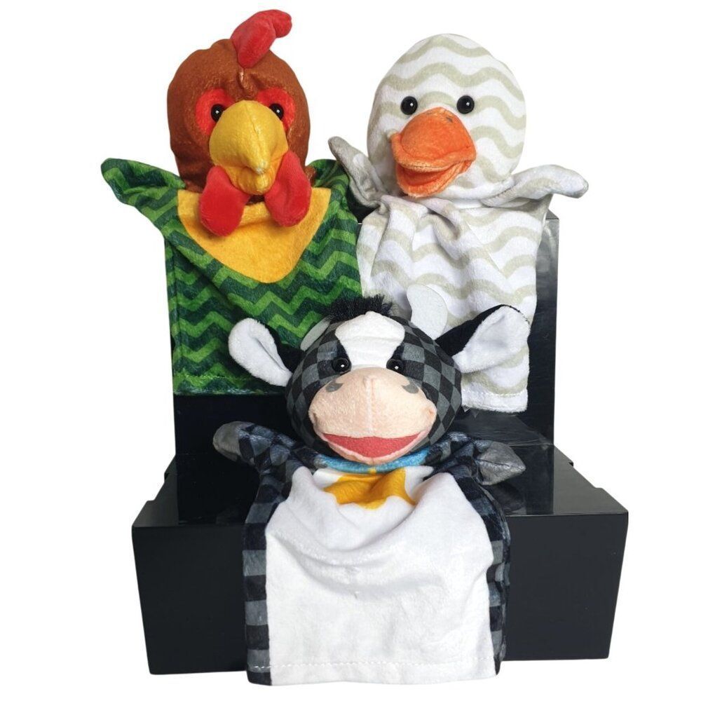 Melissa & Doug Hand Puppets Puppeteers Plush Animal Set Of 3 Chicken Duck & Cow